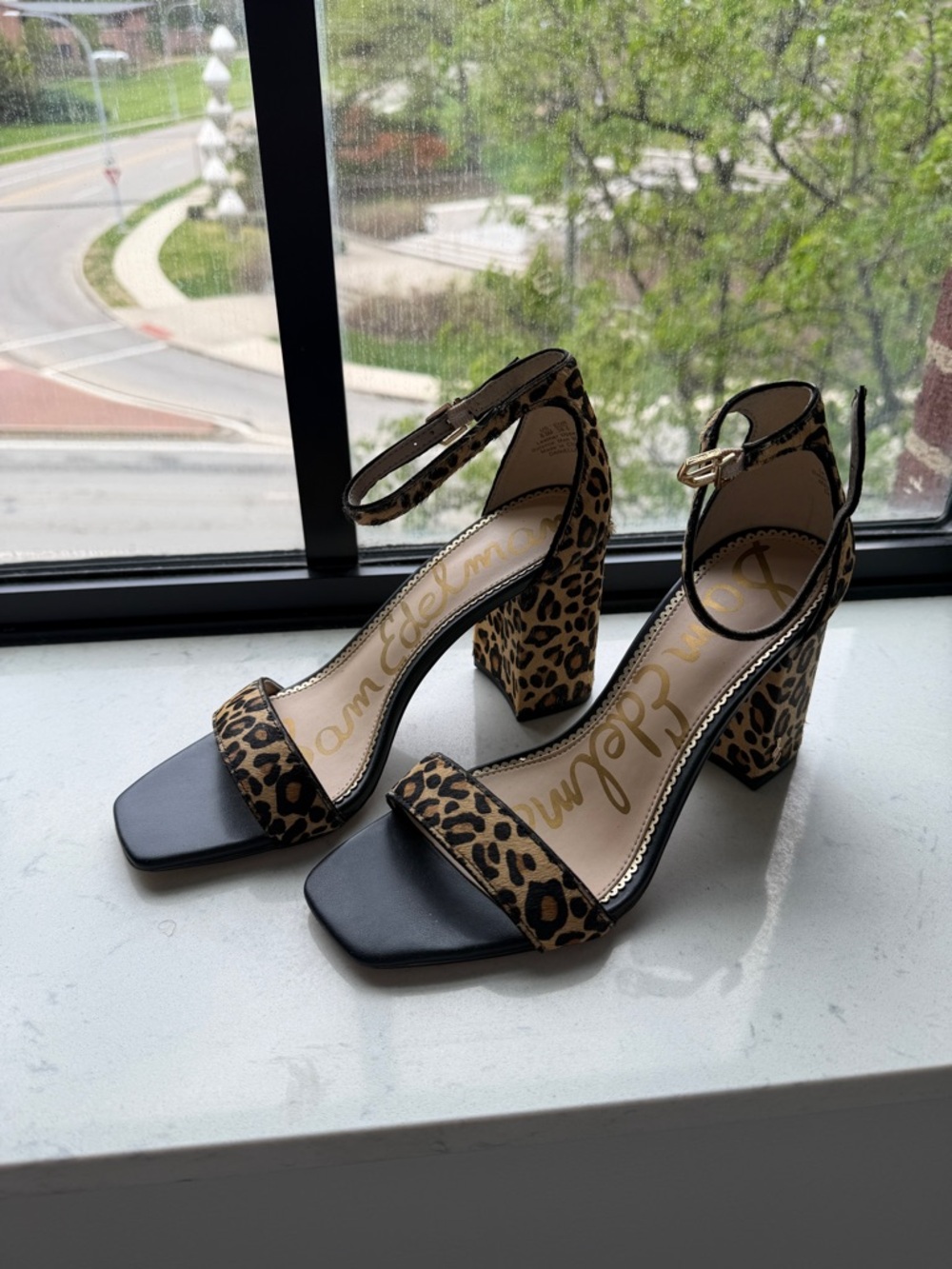 NWOT Sam Edelman Leopard Print Block Heel Sandals - Women's Tan